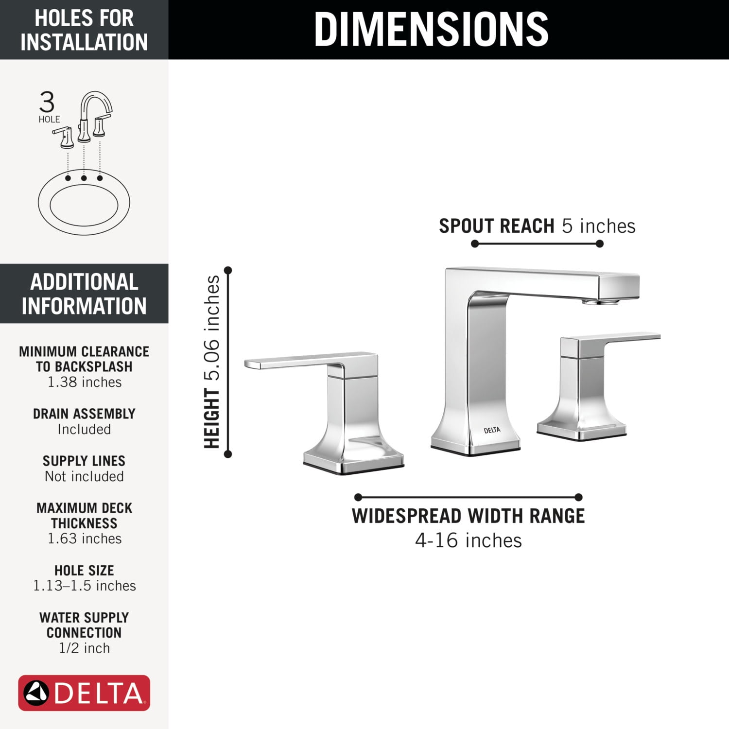 Delta 3537LF-BLMPU Velum 1.2 GPM Widespread Bathroom Faucet - Black