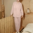 thumbnail image 2 of Diufon Pajamas Set for Women Lapel Collar Button Long Sleeve Tops Solid Color Pants Cotton Homewear Set, 2 of 7
