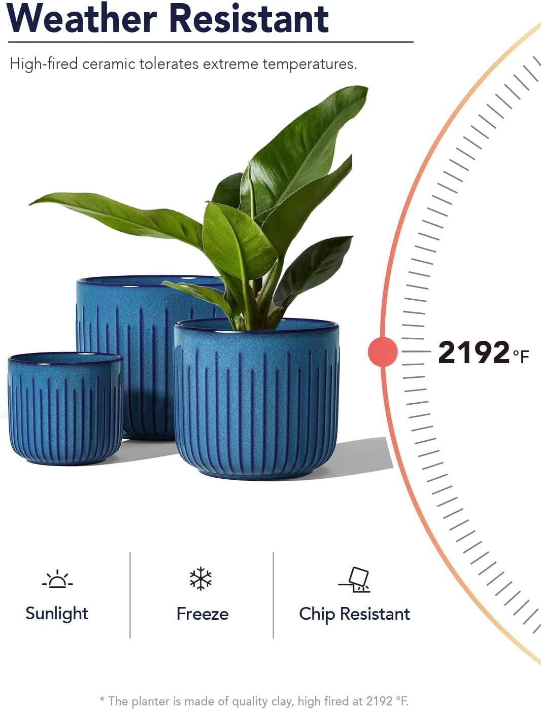 BEMAY  Set of 3  Plant Pots, Ceramic Planters for Indoor Plants, 8.3+6.9+5.7 inch Flower Pots with Drainage Holes, Indoor Planters for House Plants,Glaze Ocean Blue