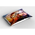 thumbnail image 2 of Ambesonne Fantasy Pillow Sham 2 Pack, Tiger and Lion Head, 26"x20", Yellow Brown Blue, 2 of 3
