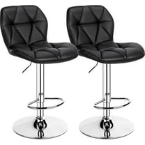 RONG-3 Bar Stools Set of 2, PU Leather Bar Chairs with Backrest, Height Adjustable Swivel Island Stools for Bar, Kitchen Counter,Black.