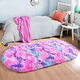 thumbnail image 5 of Junovo Fluffy Oval Rug Soft Tie Dye Area Rugs Shaggy Colorful Carpet Plush Bedside Carpet for Teen Dorm Baby Nursery,2.6 x 5.3ft,Hot Pink, 5 of 7
