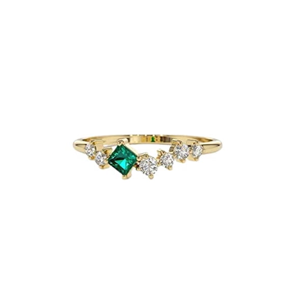 HeartsAndYou 1ct Princess Cut Emerald Moissanite Petite Minimalist Ring 18k Yellow Gold Over Silver