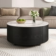 thumbnail image 3 of Harper & Bright Designs Modern Round Coffee Table with Drawers, Movable Wood Center Table with Casters, Black, 3 of 14