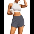 thumbnail image 3 of Pantalones Cortos Deportivos de Cintura Alta para Mujer, con Bolsillos, Elásticos, para Gimnasio. Gris Oscuro L, 3 of 5
