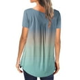 thumbnail image 3 of Ikevan Women Fashion V- Neck Gradient Printed Tunic Tops Buttons Short Sleeve T-Shirt, 3 of 5