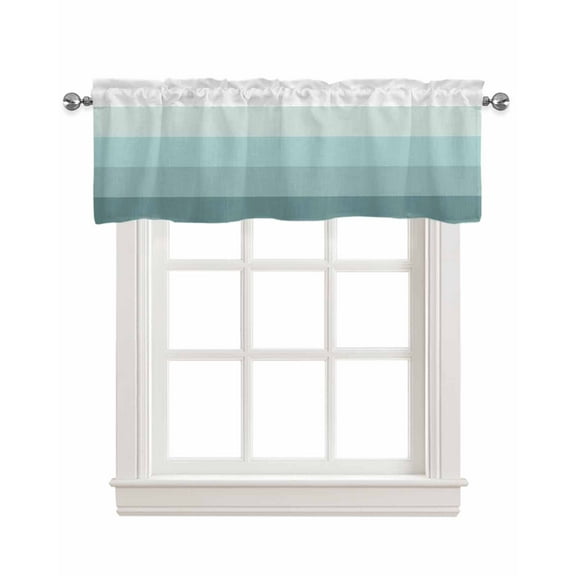Teal Grey Linen Curtain Valance for Bedroom/Bathroom/Kitchen/Office/Living/Dining Room Window,Minimalist Geometric Turquoise Stripes Pocket Topper Drapes Decorative Cafe Drapery Panel 42"x12"