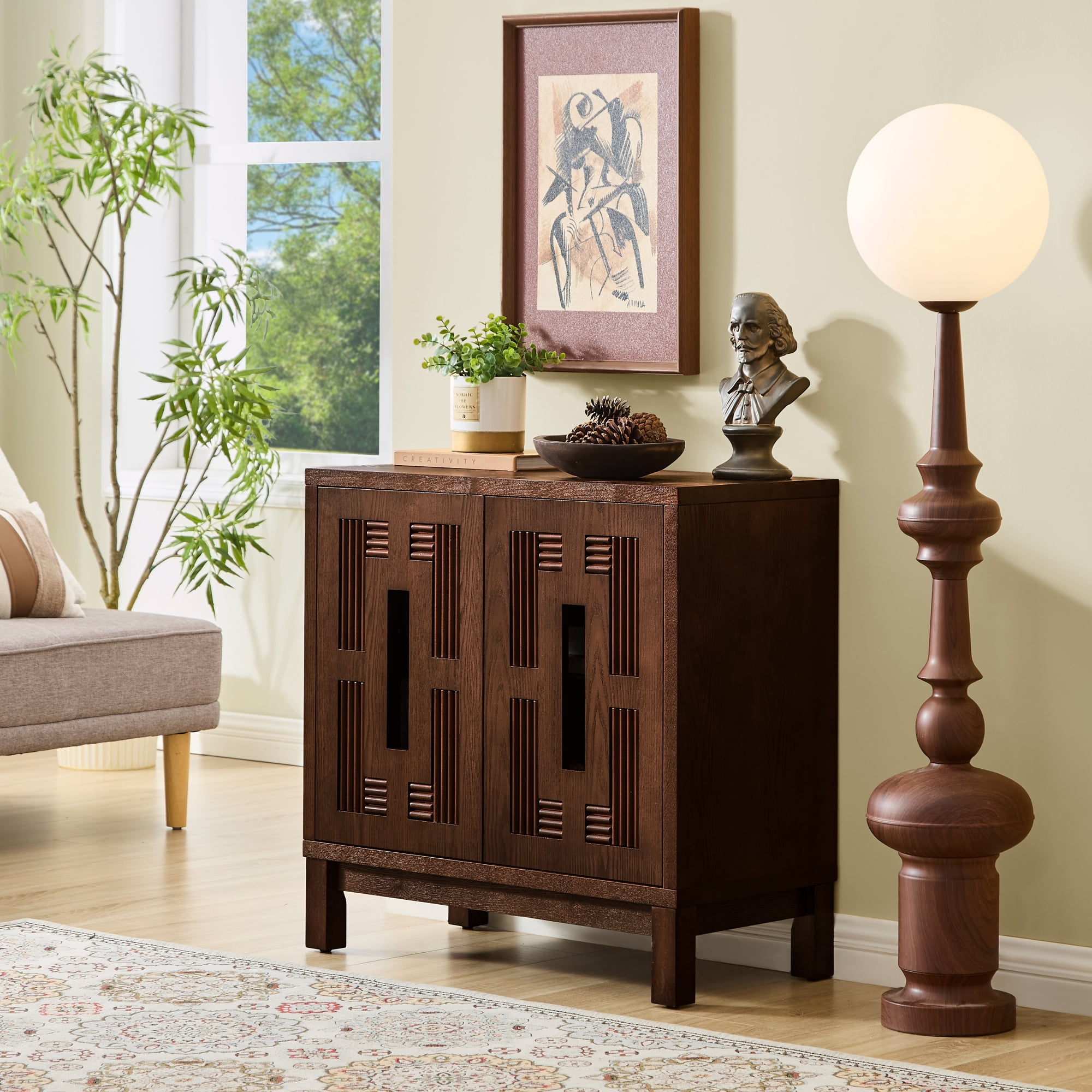 Leumius 31.5" Mid Century Modern Sideboard Buffet Cabinet with Storage,Storage Cabinet with 2 Doors & Adjustable Shelf for Kitchen Dining Living Room Entryway Hallway Walnut
