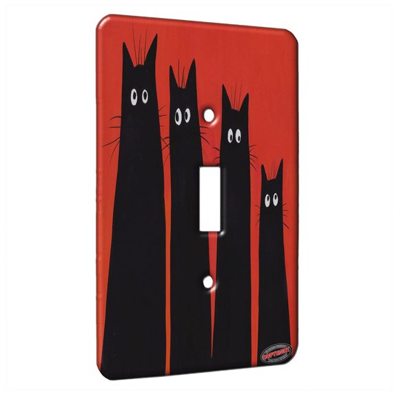 KuzmarK™ Single Gang Toggle Switch Wall Plate - Long and Tall Black Spooky Kitties Abstract Cat Art by Denise Every