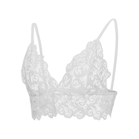 

BIZIZA Women Bras Plunge Lace Seamless Everyday Lace Soft Cup Tops White XXXL