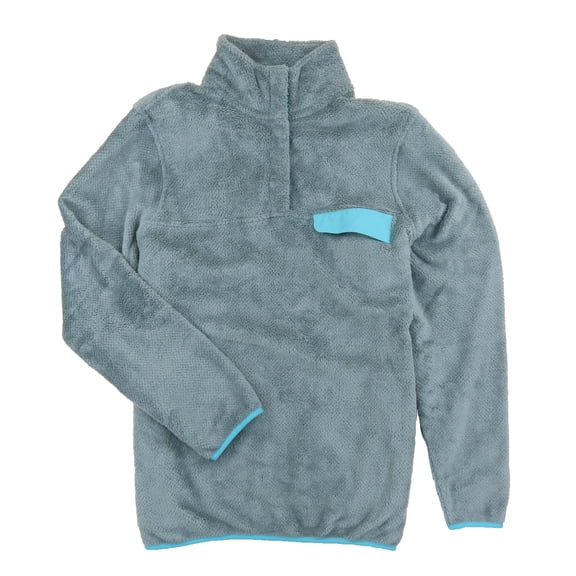 Jachs NY Womens Cabin Sherpa Fleece Mock Neck Pullover Sweater with Chest Pocket (Grey/Aqua, Small)