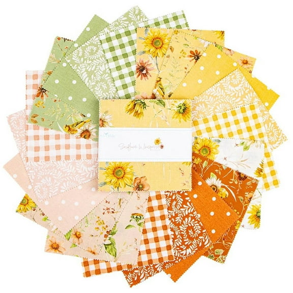 Sunflower Whispers Riley Blake Stacker by Lisa Audit; 42 5-inch Precut Fabric Quilt Squares
