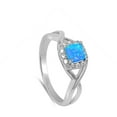 thumbnail image 4 of CHOOSE YOUR COLOR Blue Simulated Opal Solitaire Halo Criss Cross Ring Sterling Silver Band White CZ Female Size 12, 4 of 4