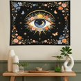 thumbnail image 5 of Boho Floral Evil Eye Tapestry, 80x60 Inch Black Sun Moon Star Butterfly Wall Hanging, Cozy Vintage Botanical Tapestry for Reading Corner, Bedroom Dorm Renter Home Refresh Decor, 5 of 6