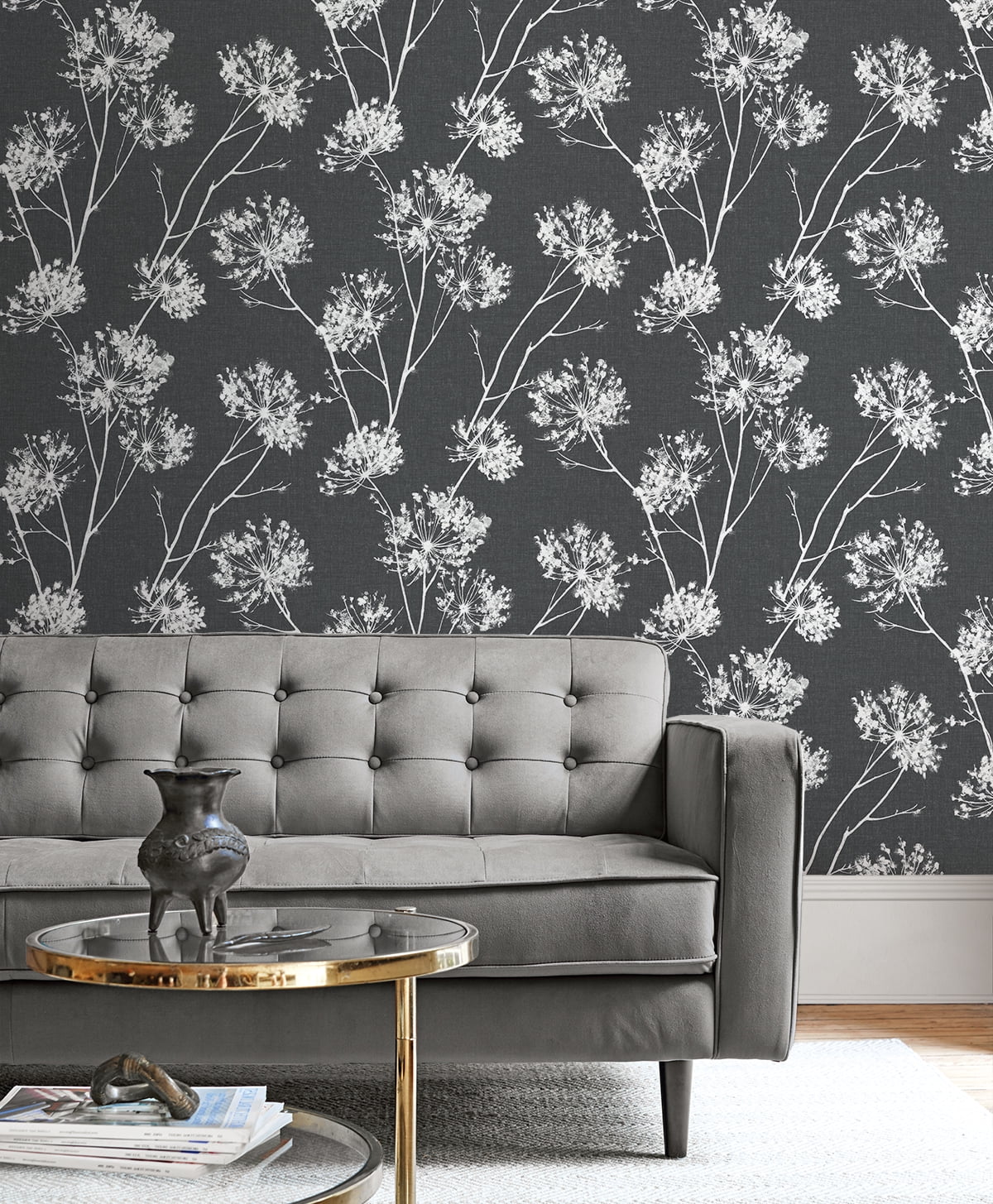 Seabrook Designs Charcoal One O'Clock Prepasted Wallpaper - 20.5 in. W x 33 ft. Roll
