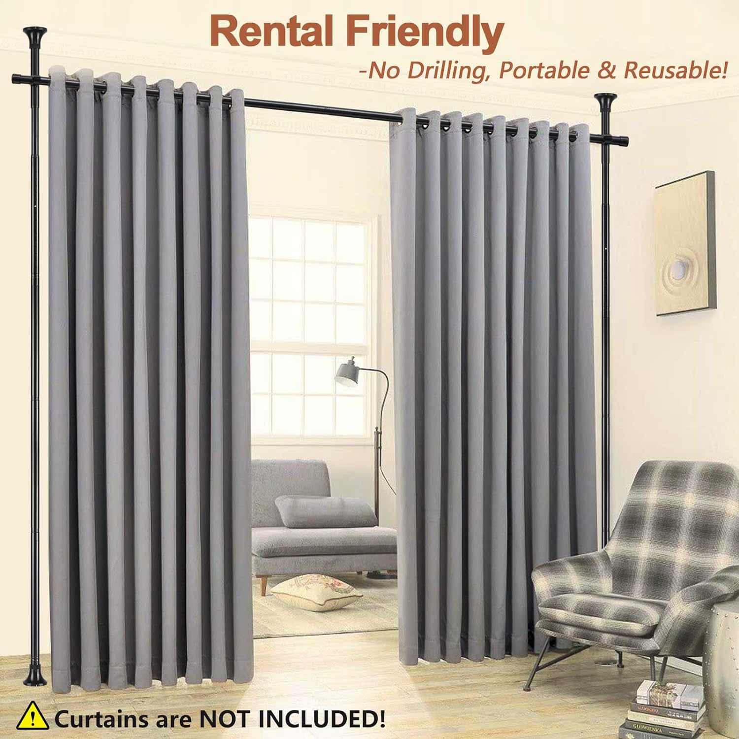CHEASYOU Black Room Divider Curtain Rod, No Drilling Room Curtain Divider, Adjustable 4-10 ft(H) 28-70 inch(W) Heavy Duty Floor to Ceiling Tension Curtain Rod