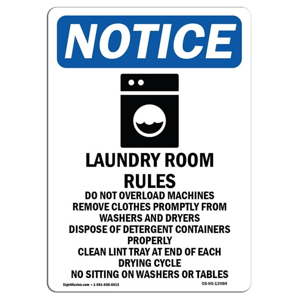 OSHA Notice Sign - Laundry Room Rules Sign With Symbol 14
