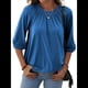 thumbnail image 1 of Camiseta de Cuello Redondo para Mujer, Blusa de Algodón de Media , Mangas 3/4, Informal, Holgada, Plisada, Básica. Azul S, 1 of 7