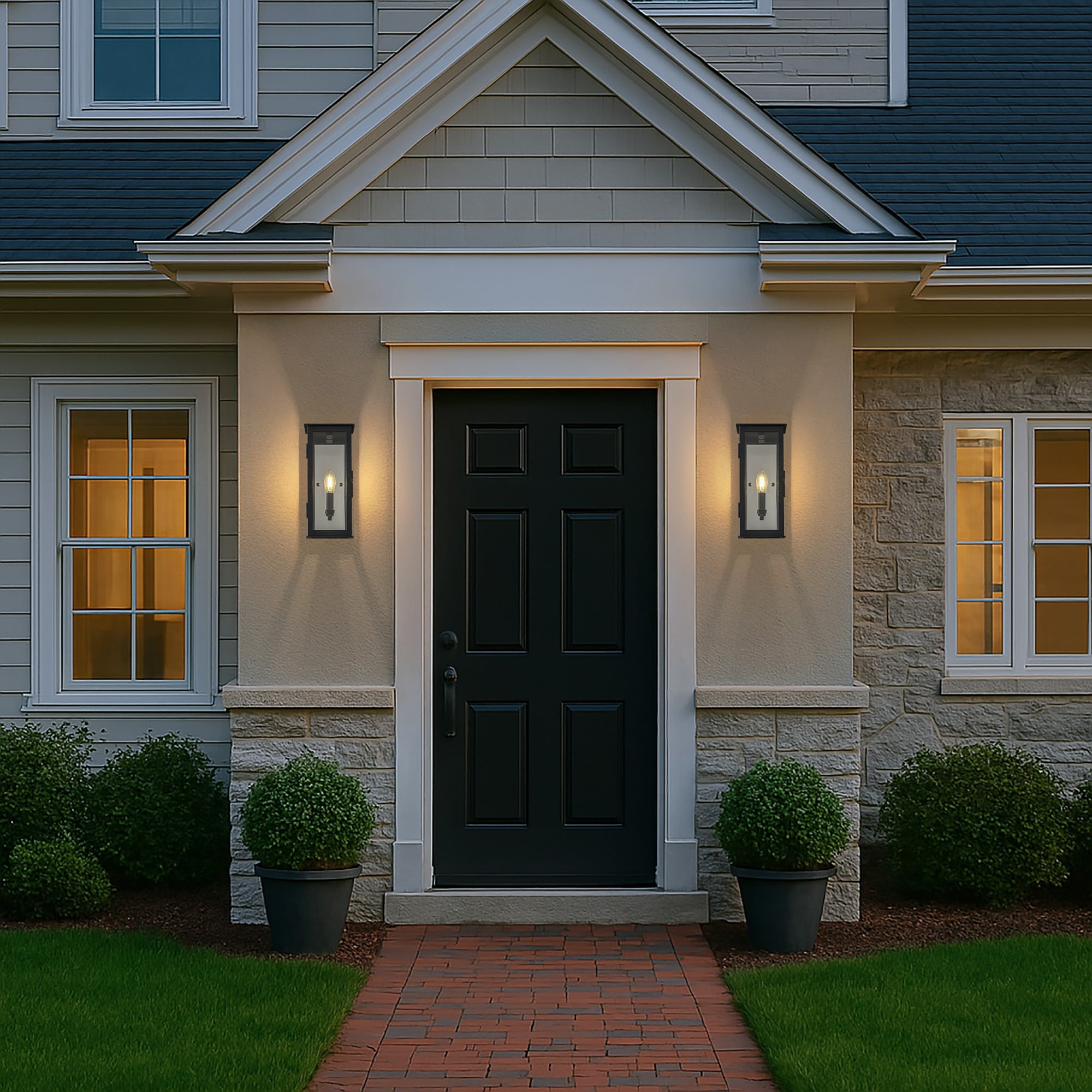 1 Light H12 in. Modern Matte Black Outdoor Wall Light with Dusk-to-Dawn Sensor Simplicity Exterior Wall Sconce with Clear Glass Shade for Porch Garden