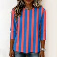 thumbnail image 4 of JULMCOMO Shirts for Women Vertical Striped 3/4 Sleeve Crew Neck Trendy Loose Fit T Shirts Color Block Comfy Summer Tops Pink 2XL, 4 of 6
