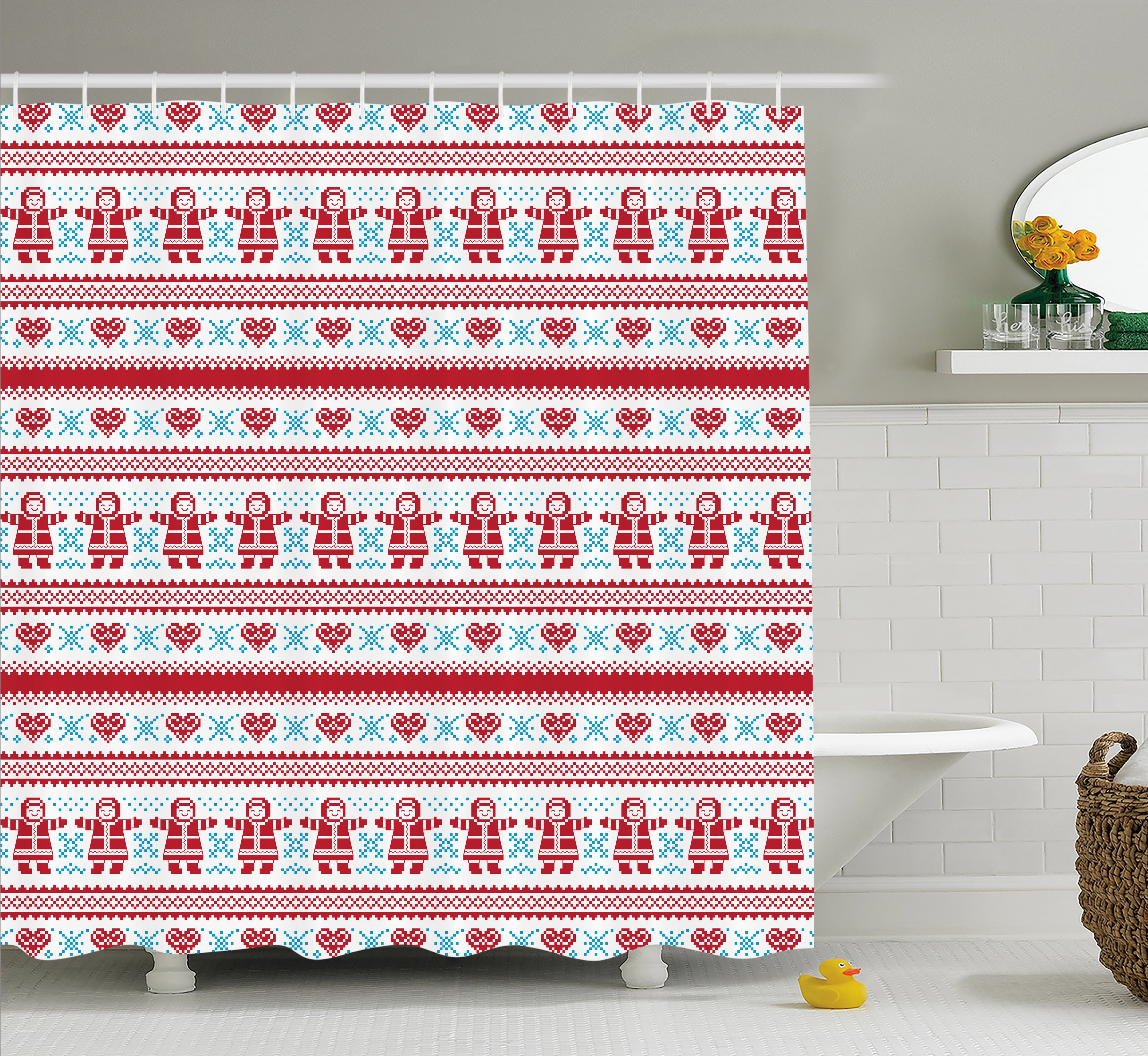 Nordic Shower Curtain, Christmas Pattern with Winter Inspirations