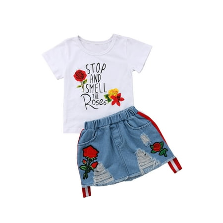 

Nituyy Toddler Kids Baby Girl Summer Tops T-shirt Denim Dress 2Pcs Outfits Clothes 1-6Y