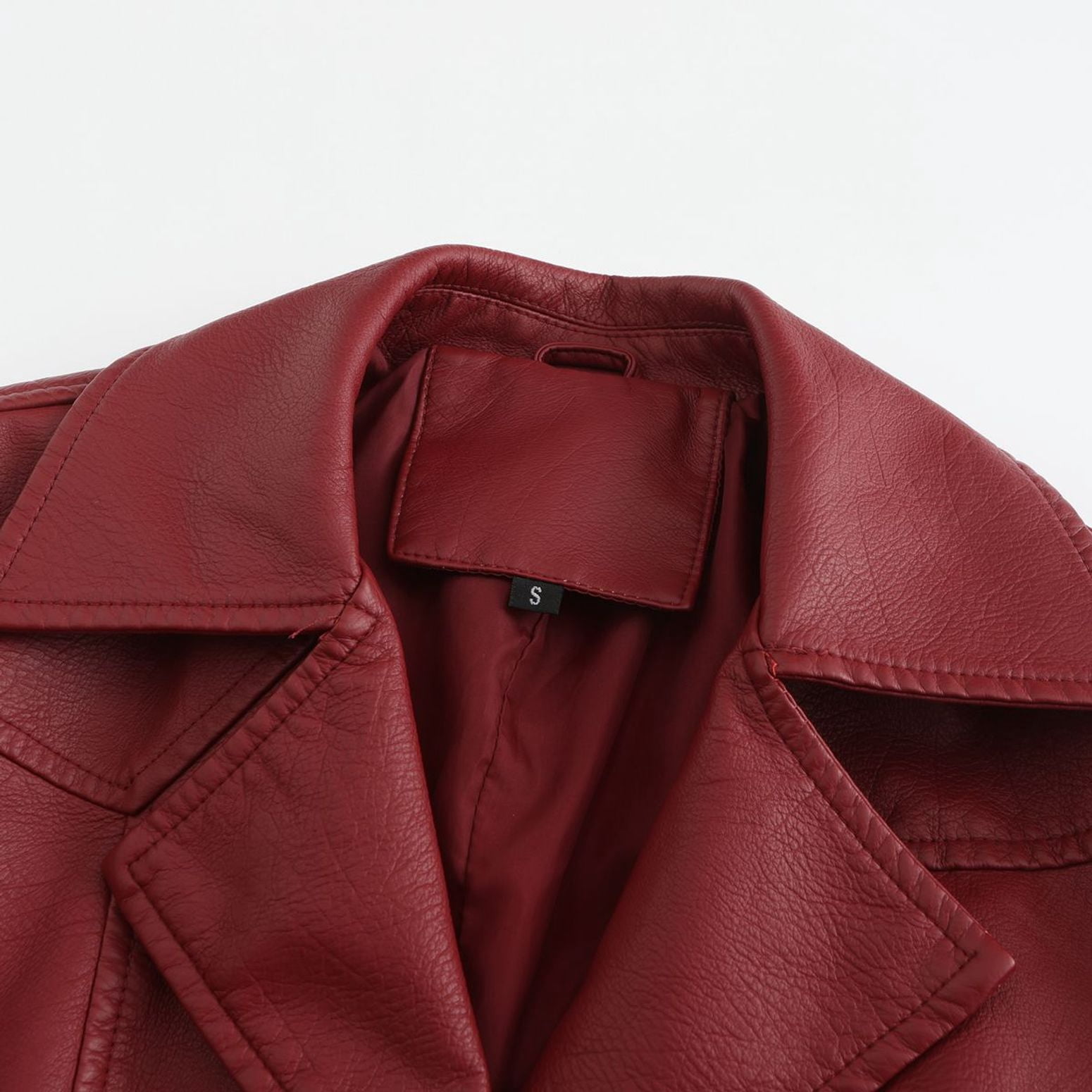 Defitshape Women's Pu Faux Leather Coat Button Down Pockets Single Breasted Trench Coat Casual Lapel Collar Long Sleeve Fall Top Long Blazer Jacket Burgundy 3X-Large