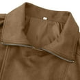 thumbnail image 4 of Women's Suede Lapel Motorcycle Jacket, Batwing Sleeve Short Style Coat, Ribbed Trim Belted Outerwear, Casual Zippered Jacket with Pockets, Spring Streetwear Fashion, Oversized Comfort Top Khaki S, 4 of 8
