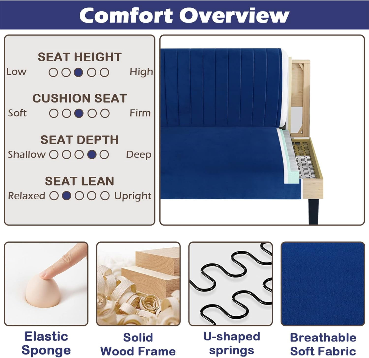 LAZZO 43" Mini Small Comfy Couch Armless Loveseat Sofa with USB Port, Blue