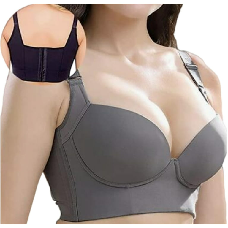 Sksloeg Women's Push Up Bra Full Coverage Plus Size T-Shirt Bra Wire Free  Back Support Posture Bras,Black 42E