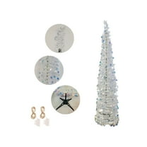 5FT Pop Up Christmas Tree with LED Lights and Tree Topper- Collapsible Artificial Tinsel Pencil Christmas Tree, Skinny Xmas Tree for Indoor Home Apartment Porch Holiday Party Decorations(#E)
