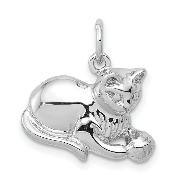 14K White Gold Diamond Cut Satin Open-Backed Cat Charm