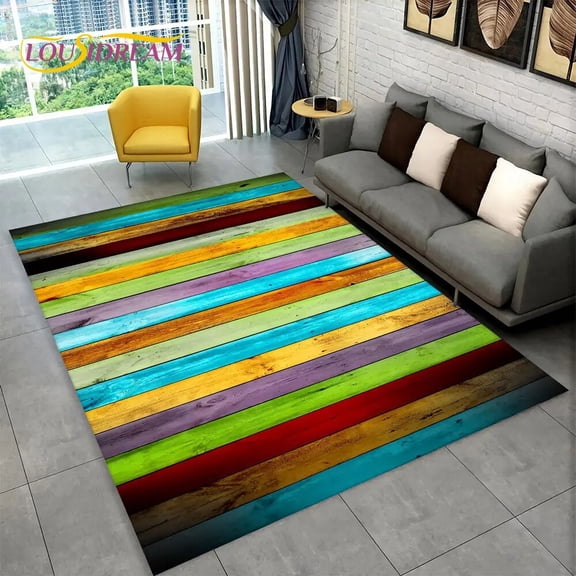 Large Rug 3D Wood Grain Retro Area Rug Large Carpet Rug for Home Living Room Sofa Carpet Decor Kitchen Non-slip Floor Mat