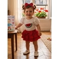 thumbnail image 6 of BemeyourBBs Newborn Baby Girl Litter Sister Outfits Infant Baby Girl Summer Clothes Letter Flower Watermelon Embroidery Short Sleeve Romper Elastic Waist Ruffles Skorts Skirt Headband Set, 6 of 9
