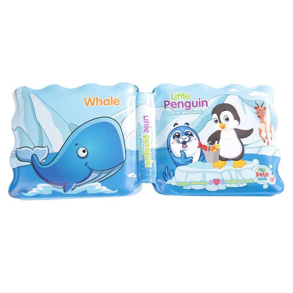 Plastic Tear Proof Infant Shower Toy Early Education Toys for Bathing Time Baby Bath Book Penguin