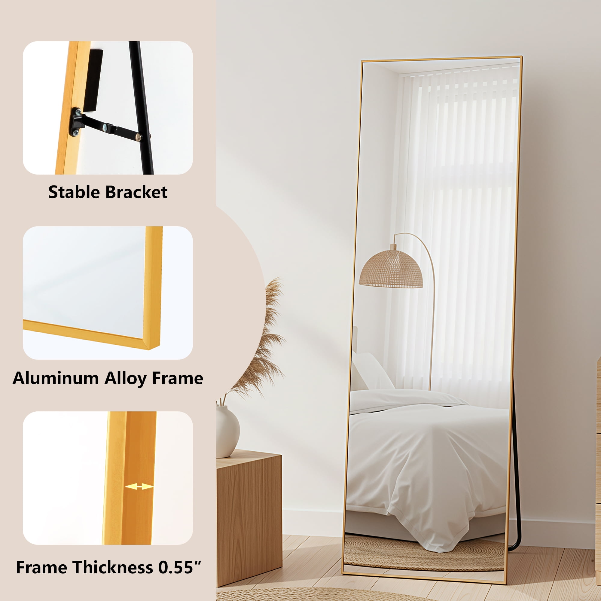 MAYEERTY Gold Right Angle Full Length Mirror, Wall Mount or Freestanding for Bedroom/Living Room, 56" × 18"