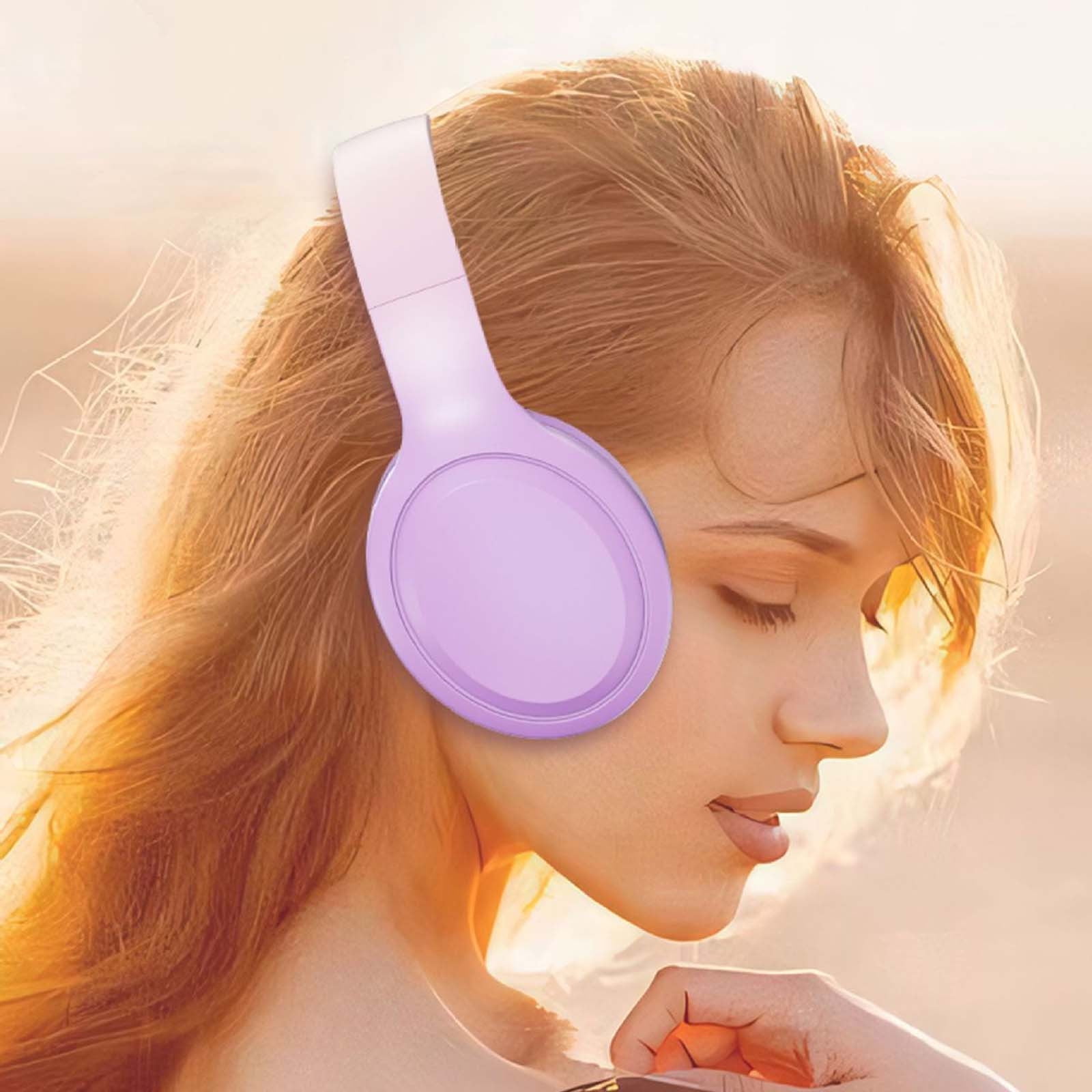 Bluetooth Headphones Over Ear, 80H Playtime Headphones Wireless with Mic, Bluetooth Headphones with 3 EQ Modes, HiFi Stereo Foldable Wireless Headphones for Phone PC Travel Workout,Purple