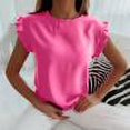 thumbnail image 1 of Femmes Tops Femmes Tops d'Été 2023 Mode Femmes Été Casual Col Rond Manches Courtes Pullove Solide Chemisier T-Shirt Rose Chaud XXL, 1 of 9