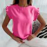 Femmes Tops Femmes Tops d'Été 2023 Mode Femmes Été Casual Col Rond Manches Courtes Pullove Solide Chemisier T-Shirt Rose Chaud XXL