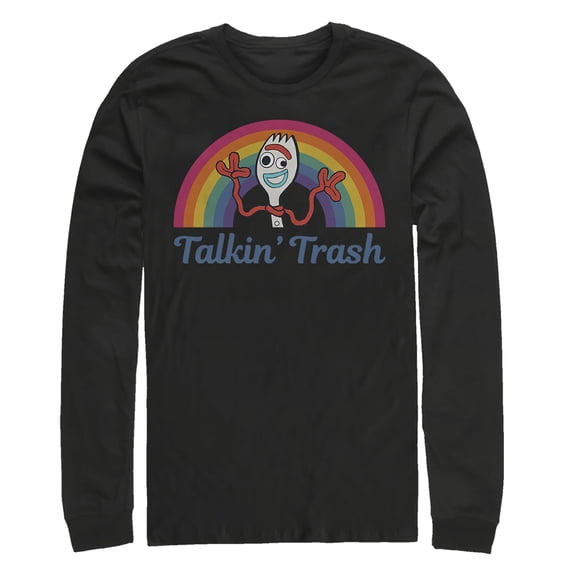 Men's Toy Story Forky Talkin' Trash Rainbow Long Sleeve Shirt Black X Large