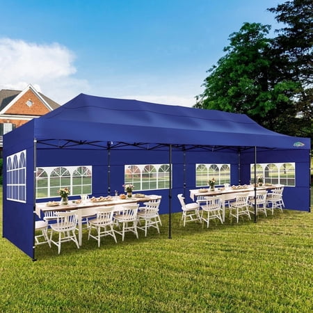 COBIZI 10x30 Heavy Duty Canopy Pop up Commercial Canopy Tent with 8 Sidewalls,Outdoor Carport with Roller Bag,Pop up Tents for Parties,Wedding,Commercial,Events,Dark Blue(Frame Thickened)