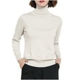 thumbnail image 2 of qolati Women Turtleneck Sweater Oversized Chunky Long Sleeve Knit Pullover Sweater Knit Lightweight Fall Tunic Tops Beige S, 2 of 3