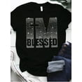 thumbnail image 3 of Lovelywholesale Women Plus Size Rhinestone Top Blessed Letter T-shirt, 3 of 3