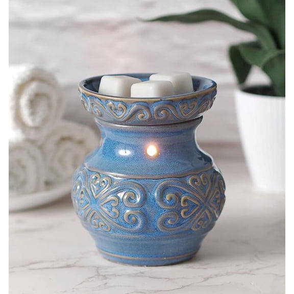 HOSLEY Blue Ceramic Electric Wax Warmer with Wax Melts and Fragrance Oils
