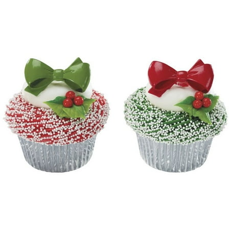 

Christmas Bows Cupcake Decoration Rings 12 ct