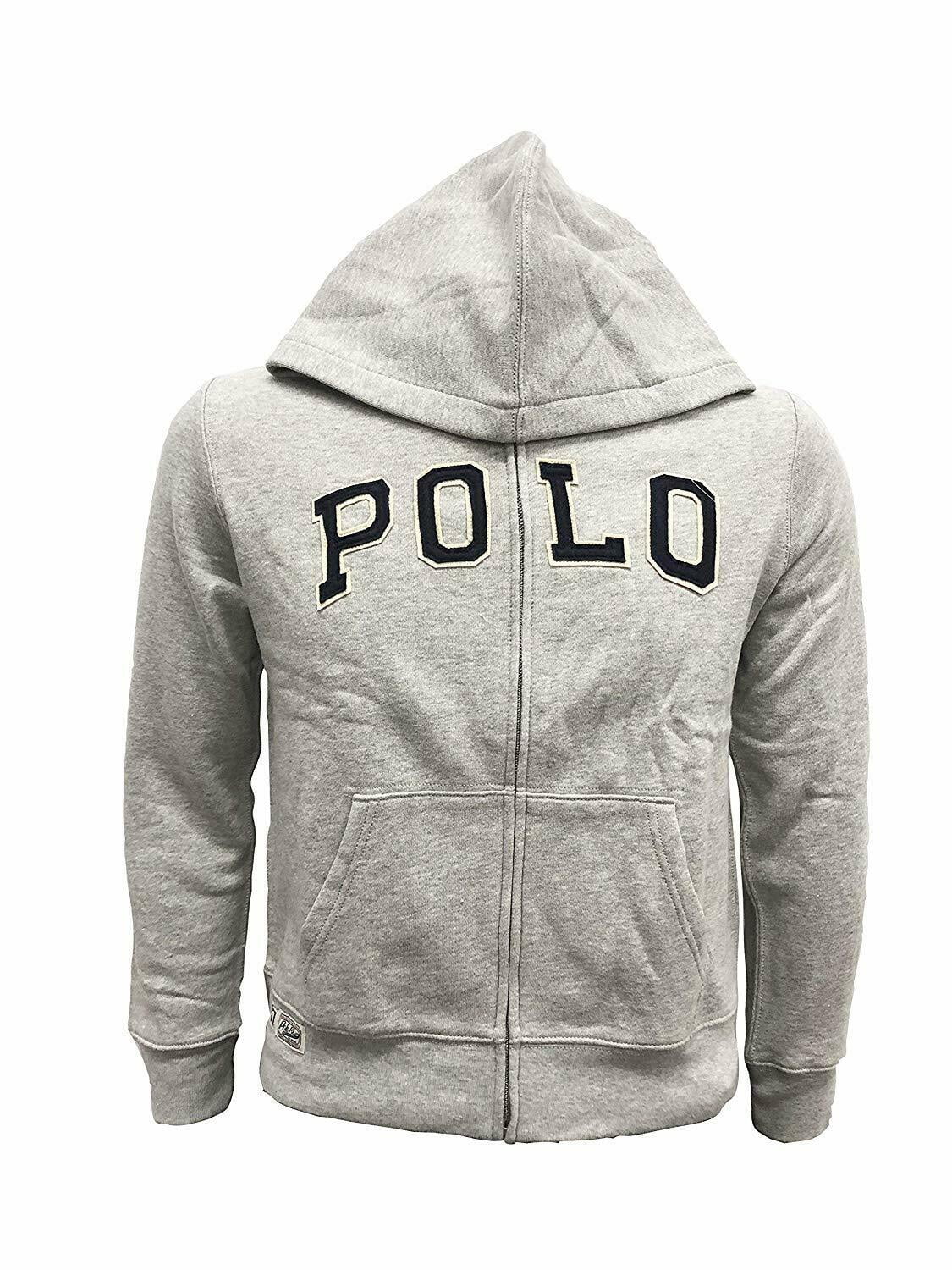 New Polo Ralph Lauren Boys Heather Gray Full Zip Hoodie Sweater Large L ...