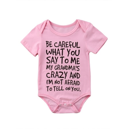 

Funny Letter Be Careful What Letter Infant Baby Boy Girl Short Sleeve Bodysuit Romper Outfit Summer Clothes