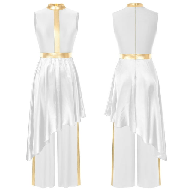 Choomomo Robe de Danse Sans Manches Ourlet Asymétrique Maxi Robe avec Pantalon Ample Blanc TG