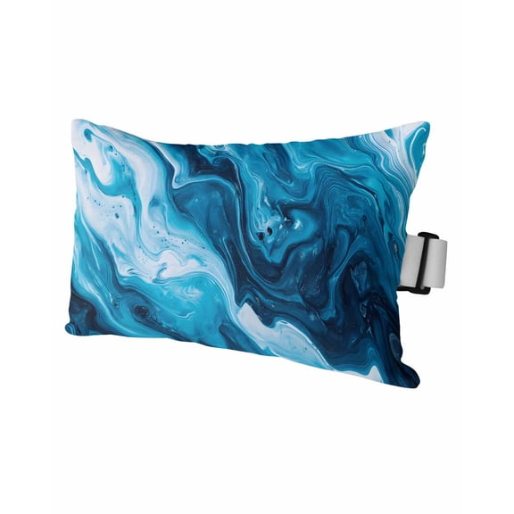 Blue Ocean Waves Outdoor Head Resting Pillows with Insert Blue Marble 1 Pack Waterproof Lumbar Pillows with Adjustable Elastic Strap for Patio Recliner Chaise Beach Chair, 11"x16"
