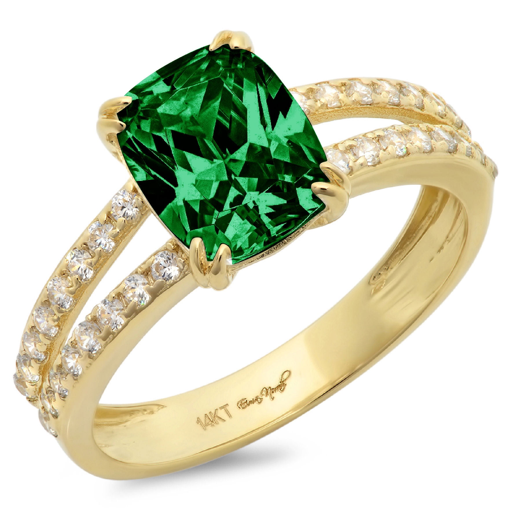 Silver Gems Factory 1.00 Ct Round Cut Cz Green Emerald 14k Yellow Gold Plated Cushion Halo Engagement Wedding Ring Set